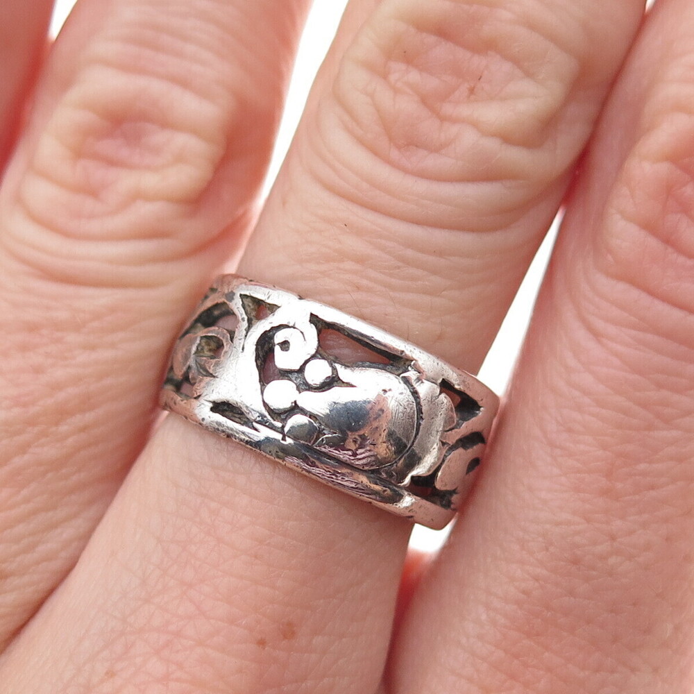 J.D. Schlang Co. 925 Sterling Silver Antique Art Deco Floral Band Ring Size 7